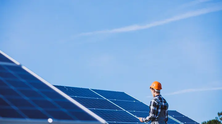 Solar panels on a residential villa roof